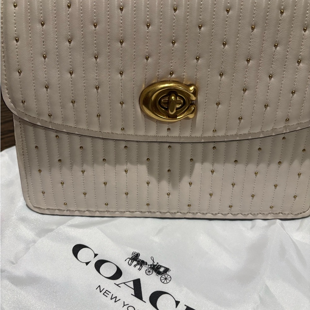 Coach Ivory Quilted Shoulder Bag with Gold Accent